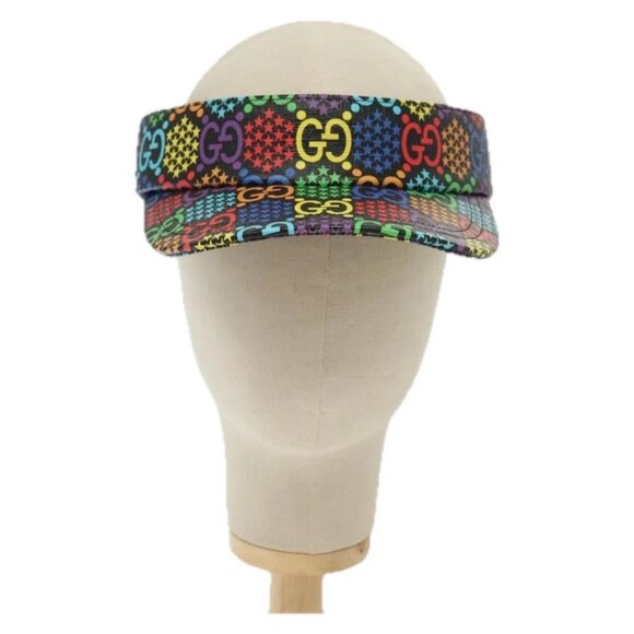 GUCCI GG Psychedelic Sun Visor Hat Multicolor Silver Auth 142391 - Picture 13 of 15